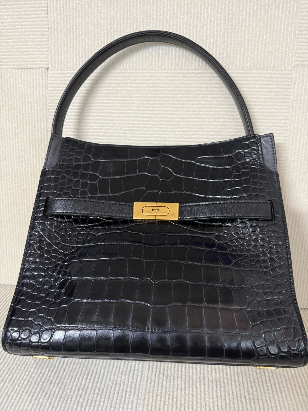 Tory Burch Small Lee Radziwill Croc Embossed Leather Double Bag